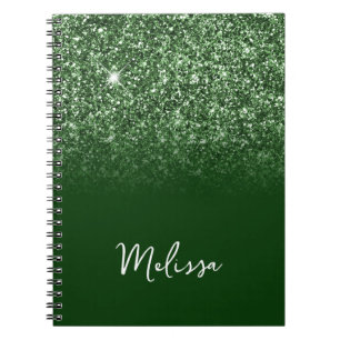 Caderno Espiral Nome do Script de Ombre do Emerald Green Glitter