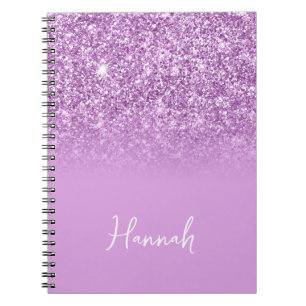 Caderno Espiral Nome do Script do Lilac Glitter Ombre