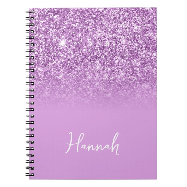 Caderno Espiral Nome do Script do Lilac Glitter Ombre (Frente)