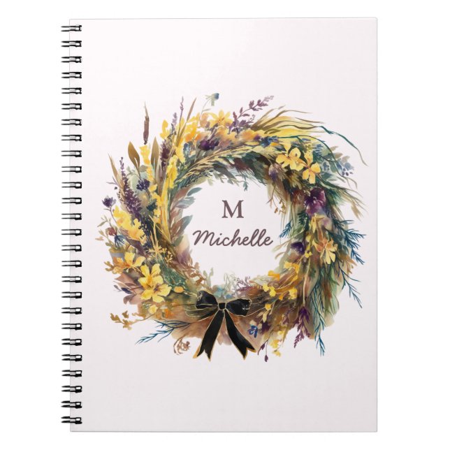 Caderno Espiral Nome do Script do Monograma das Flores de Água Mod (Frente)