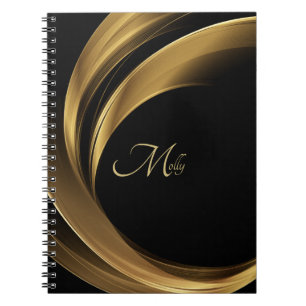 Caderno Espiral Nome do Script do Monograma Preto e Dourado Modern