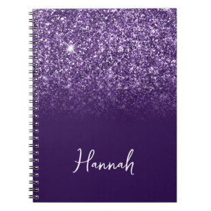 Caderno Espiral Nome do Script do Ombre da Glitter Roxo da lavanda