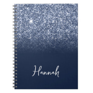 Caderno Espiral Nome do Script do Ombre do Marinho da Glitter Azul
