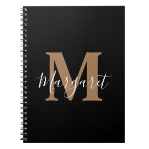 Caderno Espiral Nome do Script Dourado Monograma Clássico Preto