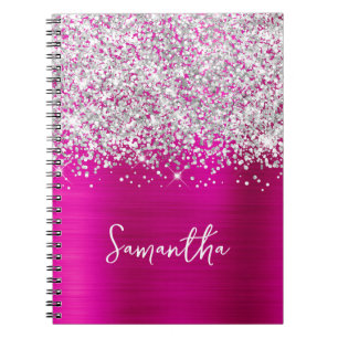 Caderno Espiral Nome do script Glittery Silver e Hot Pink Glam
