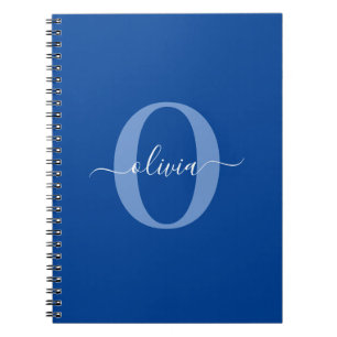 Caderno Espiral Nome do Script Monograma Personalizado Branco Azul