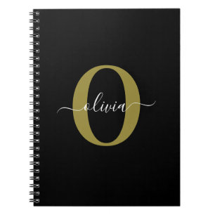 Caderno Espiral Nome do Script Monograma Personalizado Branco Pret