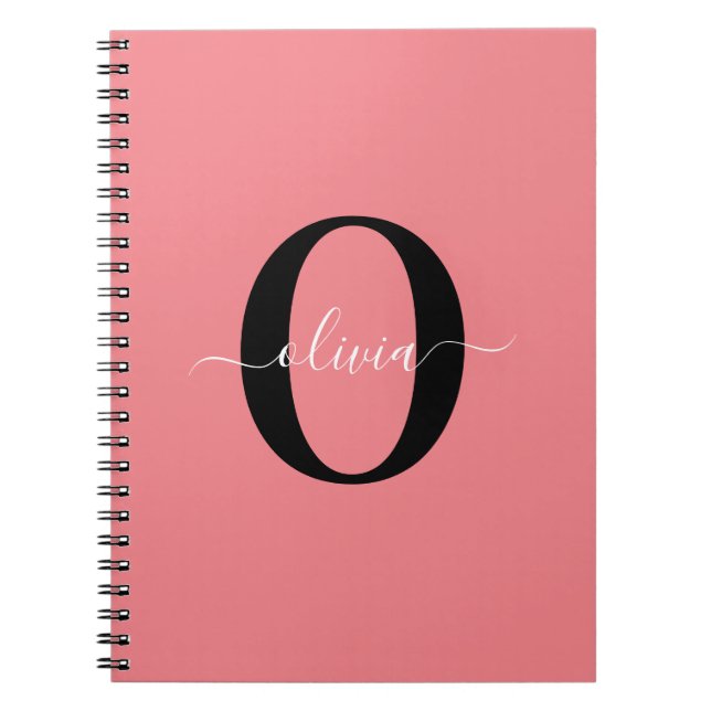 Caderno Espiral Nome do Script Monograma Personalizado Cor-de-rosa (Frente)