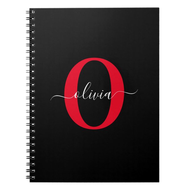 Caderno Espiral Nome do Script Monograma Personalizado Vermelho Br (Frente)