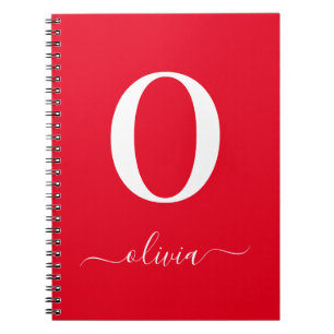 Caderno Espiral Nome do Script Monograma Personalizado Vermelho e 