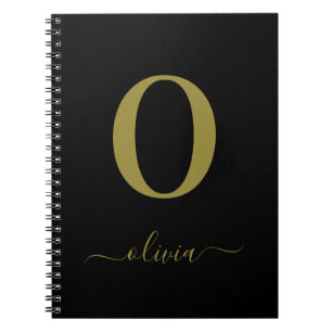 Caderno Espiral Nome do Script Monograma Preto Personalizado E Dou