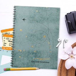 Caderno Espiral Nome do Wanderlust Avião Azul escuro Viagem Dourad
