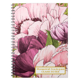 Caderno Espiral Nome Dourado personalizado Flores de Península Ros