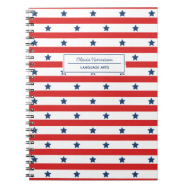 Caderno Espiral Nome e Assunto do Branco Vermelho e Azul