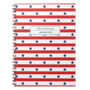 Caderno Espiral Nome e Assunto do Branco Vermelho e Azul