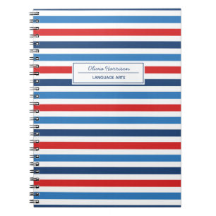 Caderno Espiral Nome e Assunto do Branco Vermelho e Azul