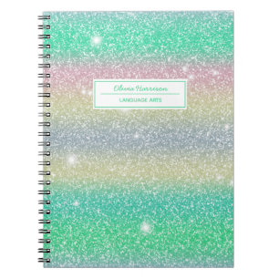 Caderno Espiral Nome e Assunto do Rainbow Ombre Glitter