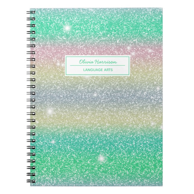 Caderno Espiral Nome e Assunto do Rainbow Ombre Glitter (Frente)