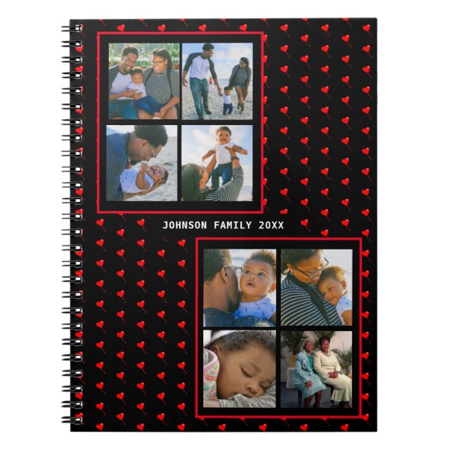 Caderno Espiral Nome e Coração Vermelho Personalizado da Família d (Frente)