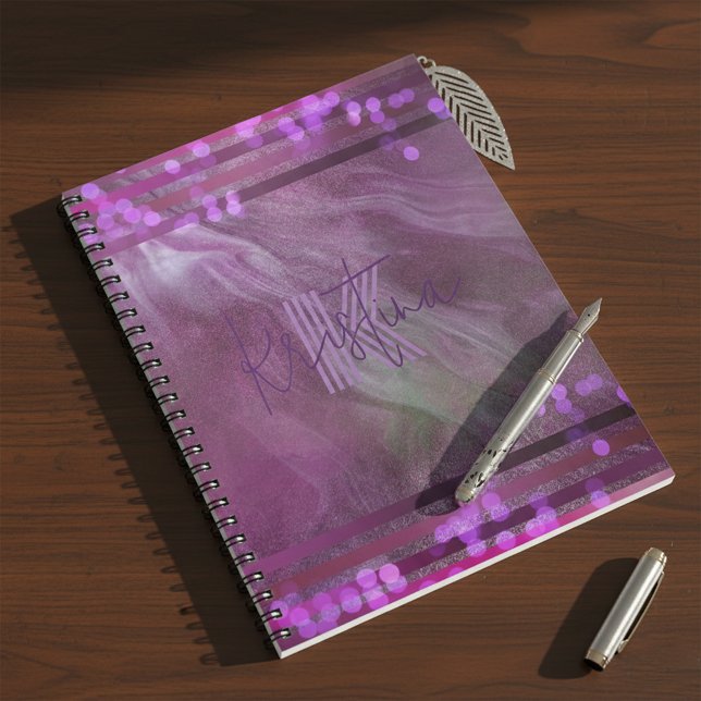 Caderno Espiral Nome e Inicial da abstrato púrpura rosa púrpura (Criador carregado)