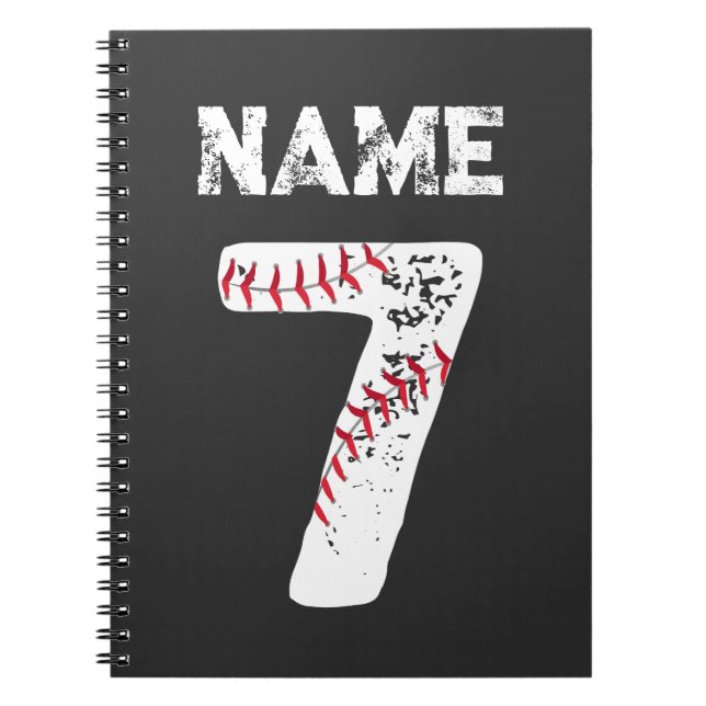 Caderno Espiral Nome e número 7 Baseball, Equipe Baseball (Frente)