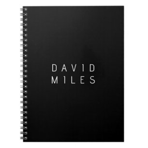 Caderno Espiral Nome editável minimalista moderno Preto & Branco