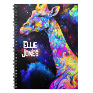 Caderno Espiral Nome editável Psychedelic Giraffe