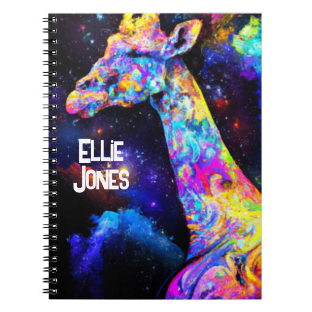 Caderno Espiral Nome editável Psychedelic Giraffe (Frente)