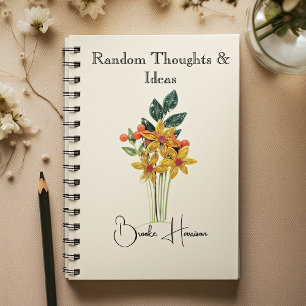 Caderno Espiral Nome Elegante Flores Modernas em Papel Recortad
