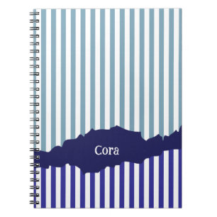 Caderno Espiral Nome em Camada Azul de Stripes de Divisor