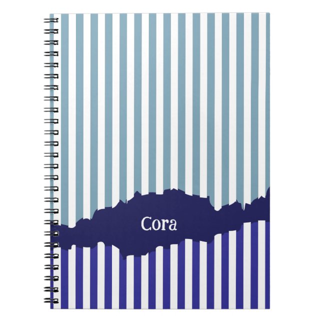 Caderno Espiral Nome em Camada Azul de Stripes de Divisor (Frente)
