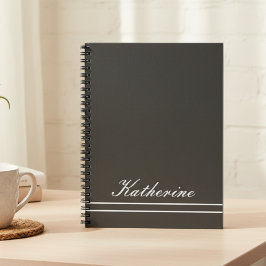 Caderno Espiral Nome em Letra Minimalista Cinza Carvão