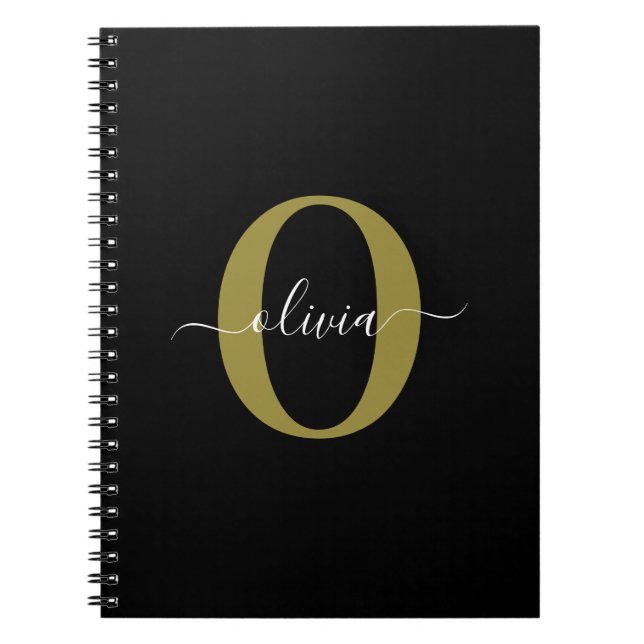 Caderno Espiral Nome em Letra Personalizada Monograma Preto Branco (Frente)