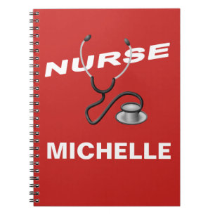 Caderno Espiral Nome feito sob encomenda VERMELHO da enfermeira