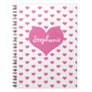 Caderno Espiral Nome feminino dos corações cor-de-rosa