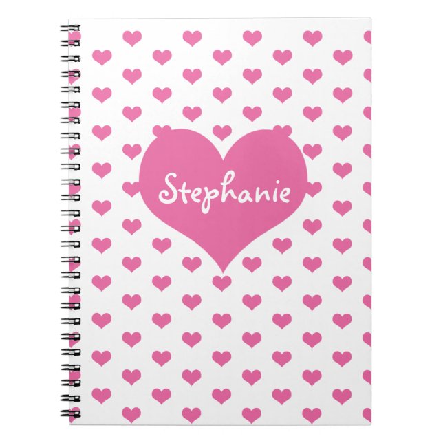 Caderno Espiral Nome feminino dos corações cor-de-rosa (Frente)