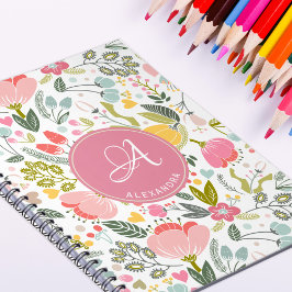 Caderno Espiral Nome floral cor-de-rosa, cinzenta moderno