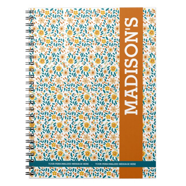 Caderno Espiral & Nome Floral Personalizado (Frente)