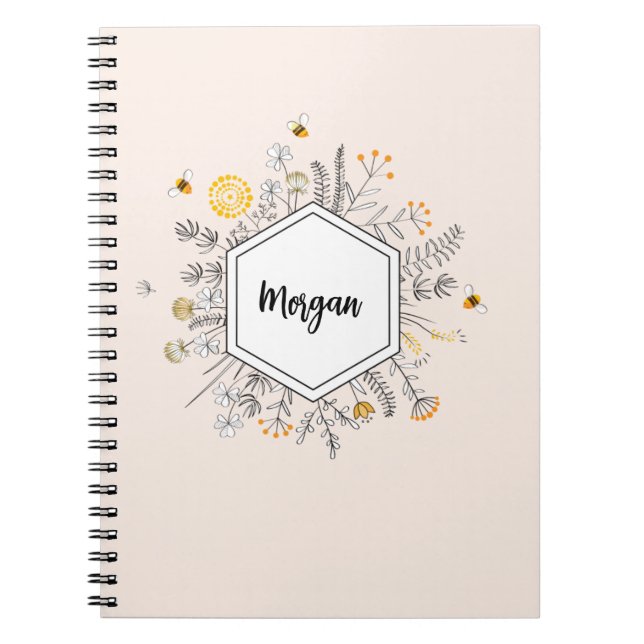 Caderno Espiral Nome Floral Personalizado do Hexágono (Frente)