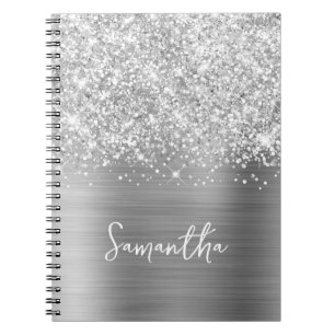 Caderno Espiral Nome Glam de Prata Espelhado