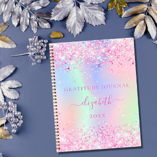 Caderno Espiral Nome holográfico rosa-brilhante do diário de gra