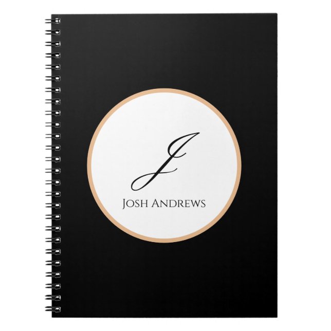 Caderno Espiral Nome inicial branco, Dourado e preto personalizado (Frente)
