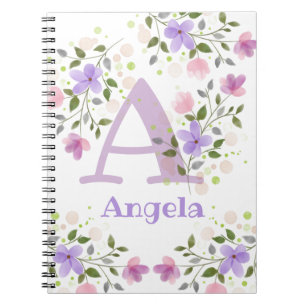 Caderno Espiral Nome inicial de adição Angela com Flores