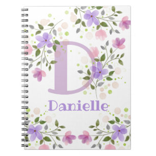 Caderno Espiral Nome inicial de adição Danielle com Flores
