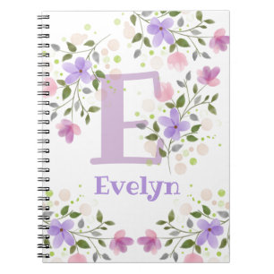 Caderno Espiral Nome inicial de adição Evelyn com flores