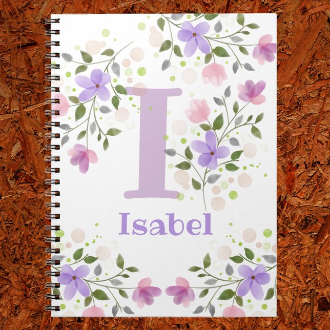 Caderno Espiral Nome inicial do Plus Isabel com Flores (Criador carregado)