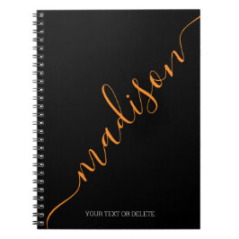 Caderno Espiral Nome Laranja Negro Moderno Monograma Inicial