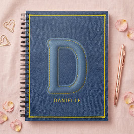 Caderno Espiral Nome Letra D Monograma em Ginga Azul Falso