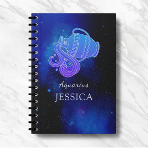 Caderno Espiral Nome mágico com signo Zodíaco Notebook Aquário
