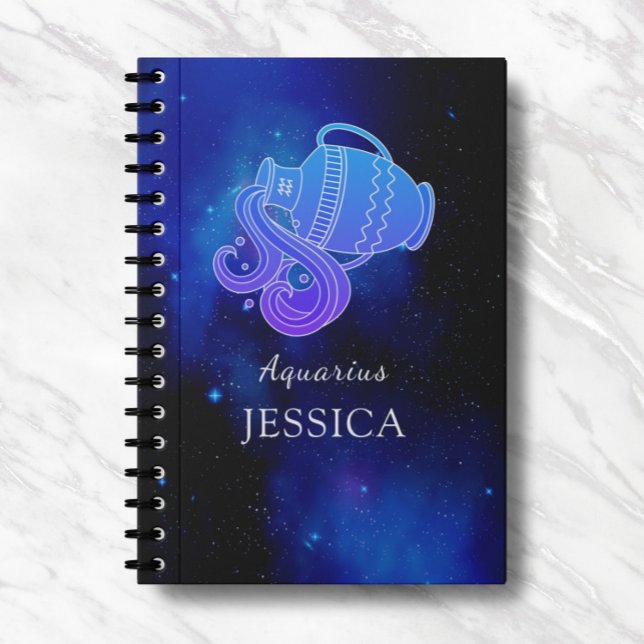 Caderno Espiral Nome mágico com signo Zodíaco Notebook Aquário (Criador carregado)